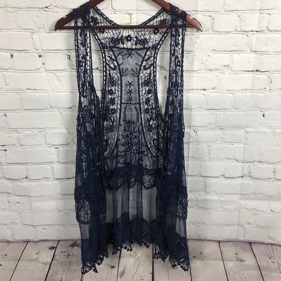 It's Our Time Tops - Its Our Time Lace Boho Navy Vest